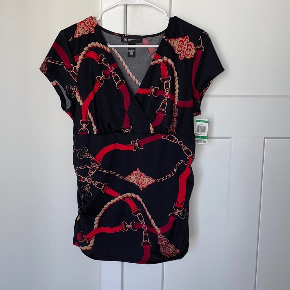 INC International Concepts Black and Red Chain Print Blouse